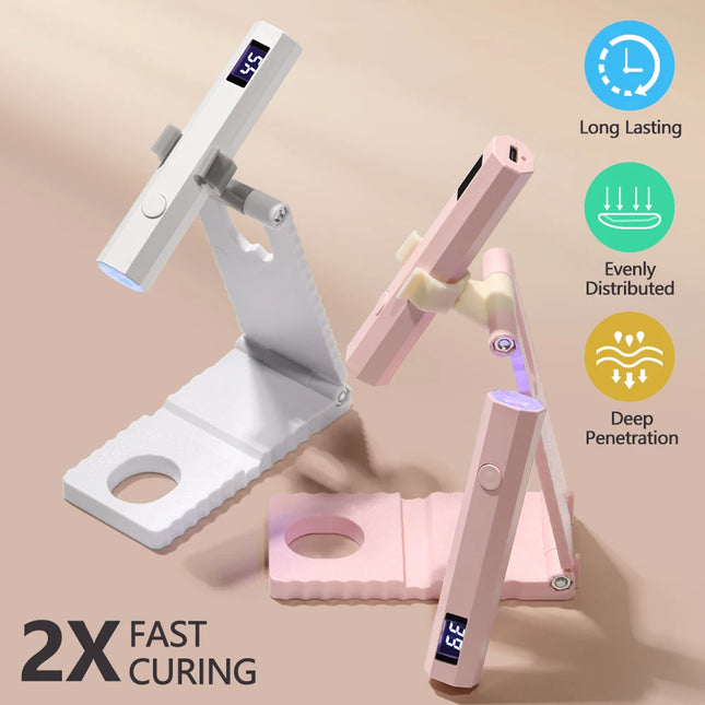 LED UV Nail Lamp with Stand Handheld UV Light with LCD Display for Gel Nails Rechargeable USB Nail Dryer for Fast Curing
