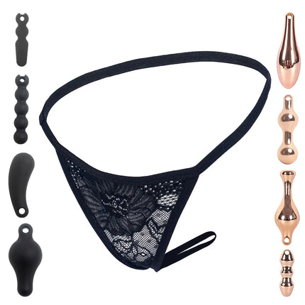 YWZAO Plug Anus Panties Fisting Ass Anal Erotic Invisible Thong Women Sexy Underwear Toys Butt Dildo Adult N11 Black Combination