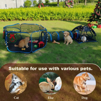 3-in-1 Portable Mesh Pet Fence Playhouse Multi-Animal Cage with Tunnel Indoor Outdoor Easy Setup for Cats And Small Animals