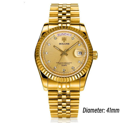 Holuns Luxury Classic 36/41mm Gold Men's Watches Japan MIYOTA Quartz Movt Stainless Steel Classic Business Wristwatch Waterproof