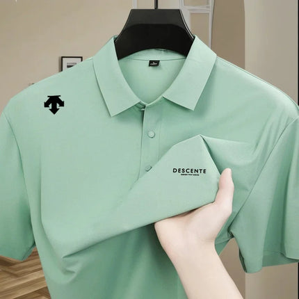 High quality ice silk polo shirt short sleeved men's sports brand printed top 2026 summer new cool and breathable casual T-shirt