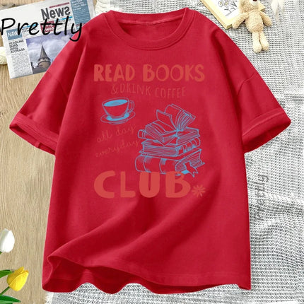 Reading Book and Coffee Club T-shirt Women Men Casual Cotton Short Sleeve Tshirt Women's Clothing Vintage Bookish Tee Shirt Tops