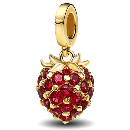 925 Sterling Silver Pink Cake Cherry Pineapple Strawberry Cherry Pendant Charm Ball Suitable for Bracelets DIY Women's Jewelry