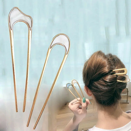 Fashion Luxury Hair Clips Silver Gold Hair Accessories Elegant Enamel Hairpin For Women Metal U Shape Hair Stick Alloy Ornament