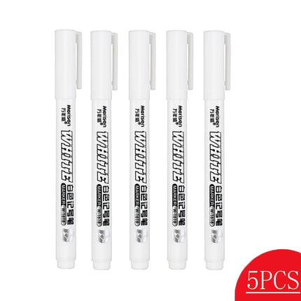1/5pcs White Permanent Paint Pen Fine Head White Marker 1mm Quick-Drying Oil Waterproof Graffiti Pens Tire Fabric Wood Painting