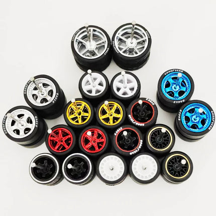 10 Sets 11/12/13/14/17mm 1/64 Alloy Car Wheels Rubber Tires W Axle for HW/Matchbox/Domeka/Evo 1:64 Car Model SUV Off Road Truck
