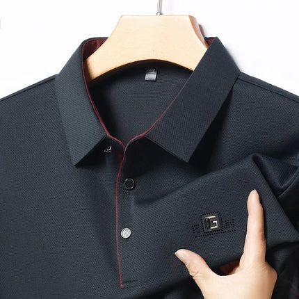 New Men's Business Casual Short-Sleeved Shirt with Badge, Solid Color Polo Shirt, Fashionable, Breathable, Comfortable, Versatile Top