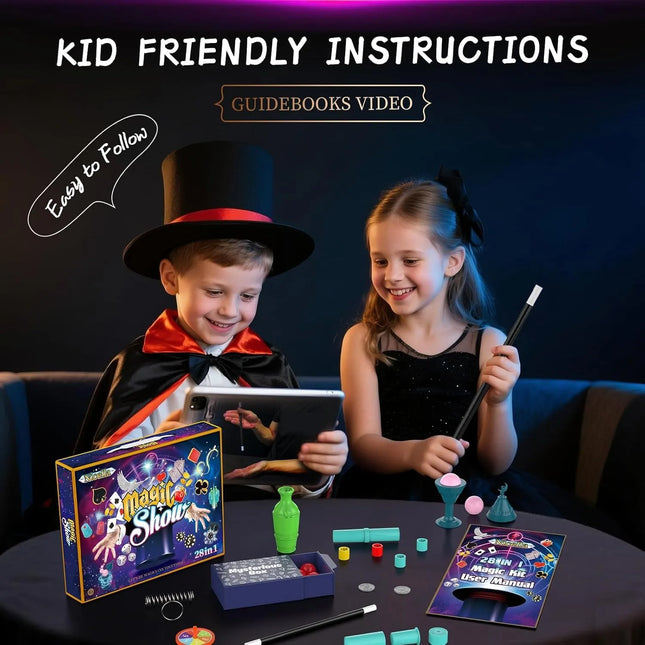 Magic Set 28-in-1 Magic SHOW Wand Toy Easy Tricks with Tutorial Videos Birthday Gifts for Kids Ages 6-8 8-10 10-12