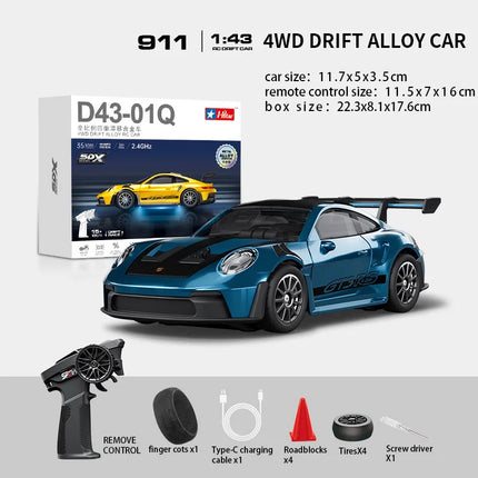 Macro Star D43 Full Proportion Remote Control Drift Car 1:43 Scale Alloy Gyro Four-Wheel Drive Flat Run Luminous Toy Model