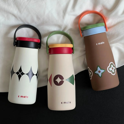 600ML Ceramic Inner Insualted Water Bottle Vaccum Thermos Bottle With Tea Infuser And Straw Portable Outdoor Thermal Tumbler