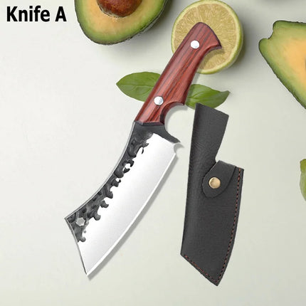 WXCOO High Carbon Hand forged Butcher Knives Stainless Steel BBQ Meat Cutting Kitchen Knife Multifucntional Cooking Chef Knife