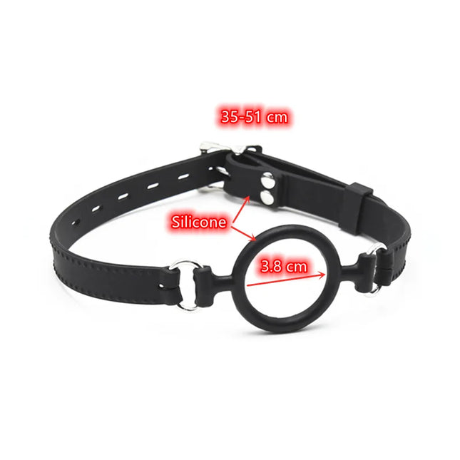PU Leather Open Mouth Hood Mask with Full Silicone O-Ring Gag Strap, Fetish Slave Bondage Gimp, BDSM Sex Toy for Couples Adult Games