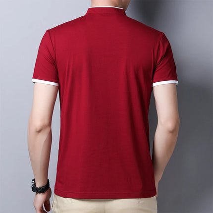 2025 New Men's Casual and Fashionable Solid Color Short-Sleeved Stand-Up Collar T-shirt Summer Versatile and Comfortable Top