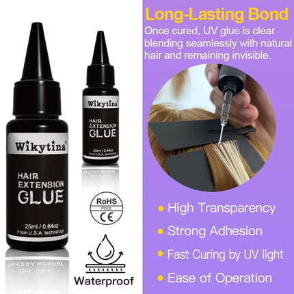 2026 UV Light Hair Extension Tool set Complete Kit with Strong Adhesive Glue And Remover Machine for V-Light Hair Extension tool