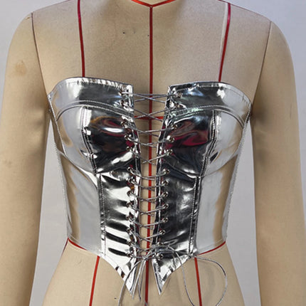 Sexy Y2K Clothes Leather Corset Crop Top Women Summer Body Night Club Party Halter Tank Top Festival Outfits Cropped Tube Tops