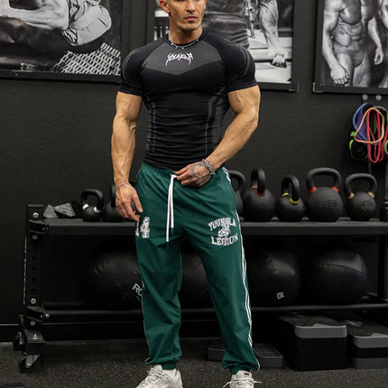 New Men Gym T-shirt High elasticity bodybuilding fitness quick dry short sleeve men's sports Casual tops trend running T-shirt