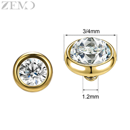 ZEMO 1 Piece 16G Stainless Steel Dermal Anchor Top 3MM/4MM Colorful CZ Crystal Micro Skin Diver Piercings Surface Body Piercing