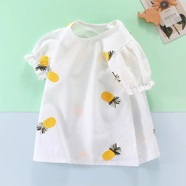 Girls T-shirt Summer Dress Baby Girl Korean Version Half Sleeved Trendy Flower Bud Sleeve Children's Pure Cotton Bottom Top