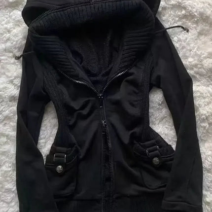 Black Fashion New Trend Women Casual Hoodie Retro Gothic Sweatshirts Hip Hop Punk Style Multifunctional High Street Cardigan