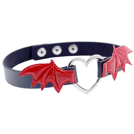 Sexy Harajuku PU Leather Dark Wing Heart Collar Necklaces For Women Men Punk Neck Gothic Black Splicing Choker Necklace 2024 New