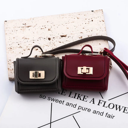 Mini Leather Openable Small Bag Keychain Pu Leather Hand Strap Coin Purse Accessories Pendant Mobile Phone Bag Jewelry Gift