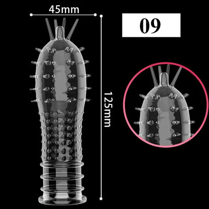 1PCS Transparent Penis Covers Extender Men's Crystal Wolf Tooth Condoms Finger Cock Ring Adult Sex Toys For Male Penis Sleeve