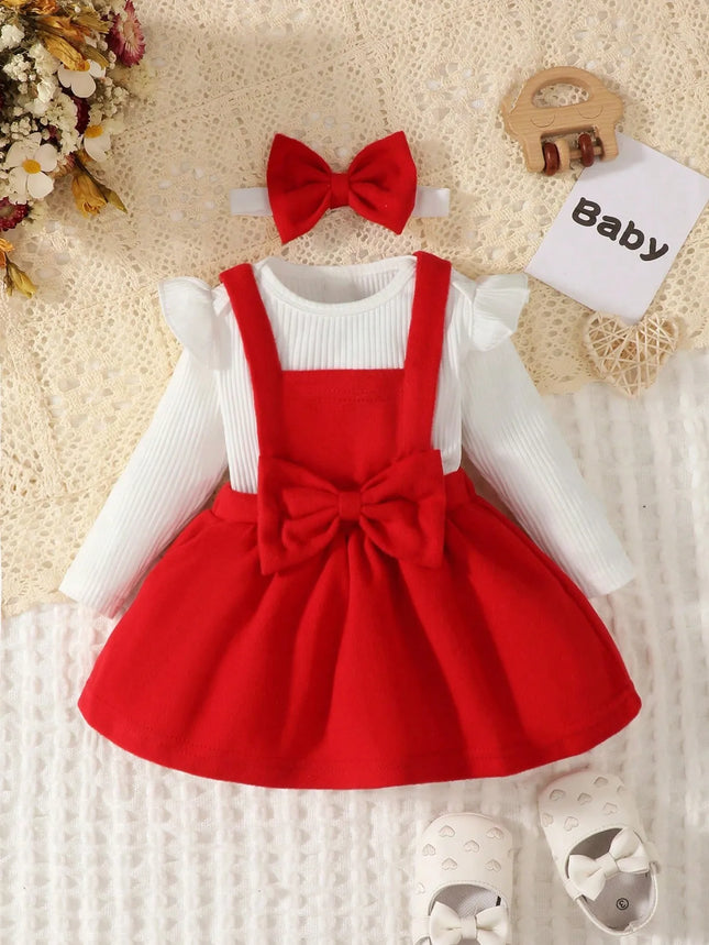 New Autumn and Winter Solid Color Ha Yi Small Bow Dress Headband Three-Piece Set, Suitable for Daily Outings