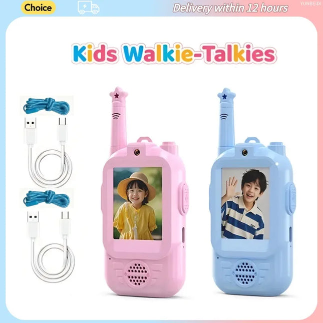 2PCS Children Walkie Talkies 3 Types HD-Video Intercom USB Charging Indoor Outdoor Toys for Kid's Birthday Festival Girls Age 3+