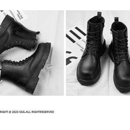 Couple's casual boots four season men's and women's high top leather boots fashion thick soled non slip plus size outdoor boots