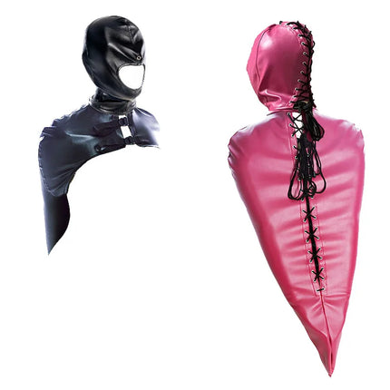 BDSM Bondage Arm Binder,Behind Back Straight Jacket,Leather Armbinder Restraint Slave Lockable Glove With SM Sex Game Party Mask