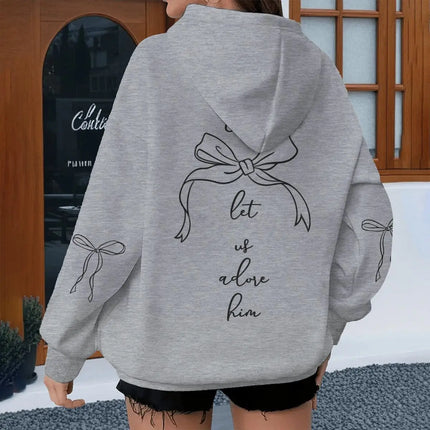 Coquette Bow Print Bible Verses Hoodies "Come Let Us Adore Him" Hoodie Fashion Women Vintage Fun Christian Jesus Hoody