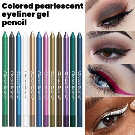 12 Colors Glitter Shimmer Eyeliner Pencil Set Long-Wearing Waterproof Smooth Application Blue Tone Pearlescent Eye Liner