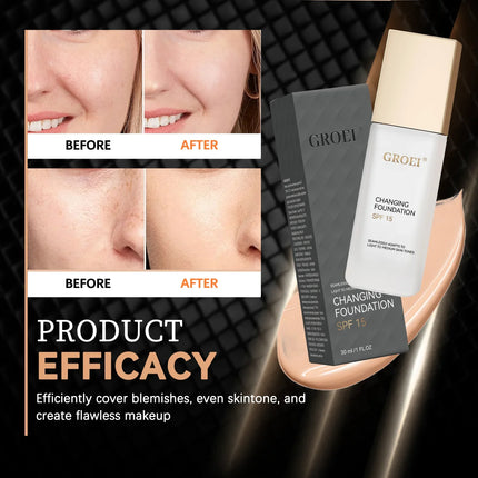 GROEI Changing Foundation SPF15 - 30ml Auto-Adjusting, Lightweight, Natural Finish for Flawless Skin & Daily Sun Protection