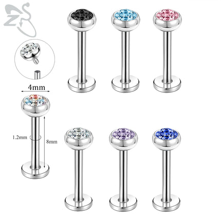 ZS 6-13PCS/LOT 16G Stainless Steel Lip Labret Piercing Set Crystal Monroe Lip Stud Ear Tragus Helix Cartilage Piercing 6/8/10mm