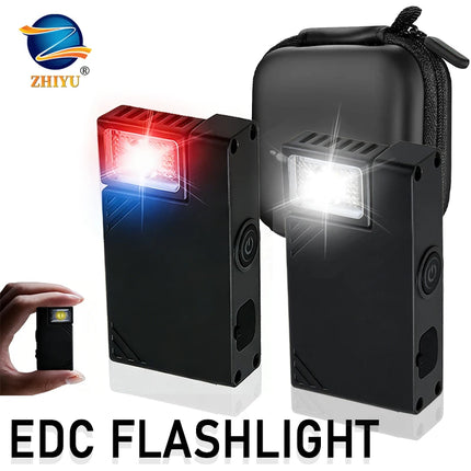 Rechargeable Mini EDC Handheld Flashlight Rotating LED Flashlight Outdoor 5 Modes Magnet Work Light Portable Pen Clip Lantern