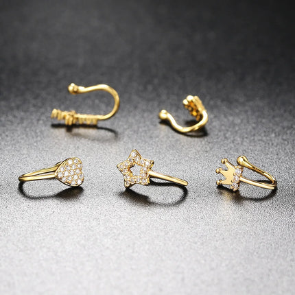 1PC Fake Piercing Nose Ring Cuff for Women Trend Ear Cuff Heart Cross Star Flower Butterfly Shaped Nose Clip Ring Body Jewelry