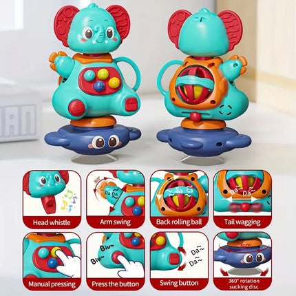 Blue elephant gyro toy with a huge suction cup that can rotate 360 degrees, promoting parent-child interaction