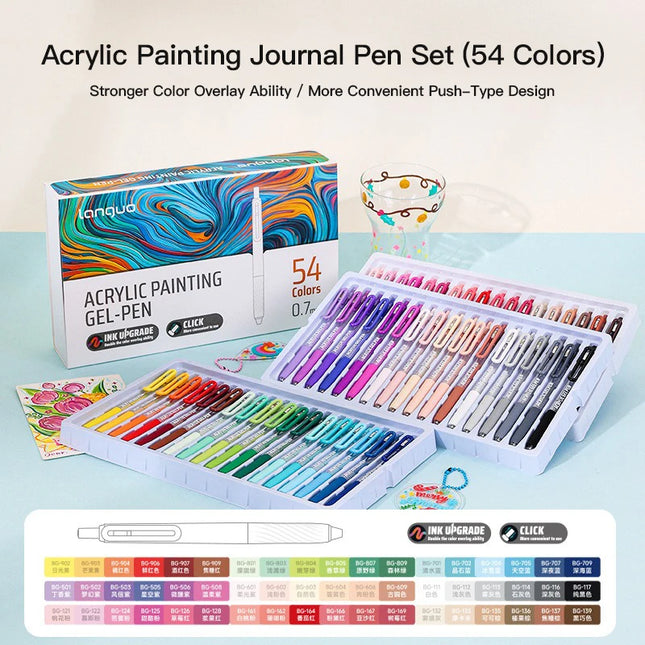 Languo Acrylic Painting Gel Pen Set 36/90 Colors Retractable 0.7mm Handbook Pen Multi-Color Student Writing Drawing Marker Pens