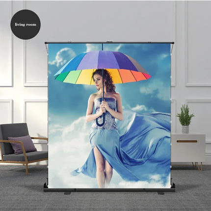 Portable Floor Pull-Up Tab Tension Screen Metal Silver ALR Material 3D Ready Projector Screen for Home Theater & Outdoor Use