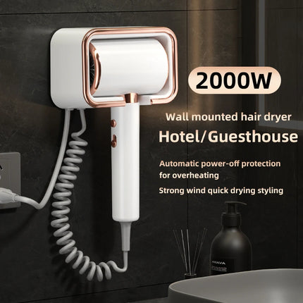 Non Perforated Wall Mounted Hair Dryer 1300W High-Power Fast Drying Negative Ion Hotel And Guesthouse Home Bathroom Hair Dryer