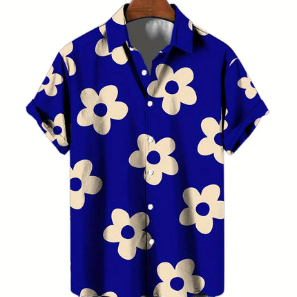 Flower 3D Printed Hawaiian Shirt Summer Beach Vacation Casual Men's Short Sleeve Tops Daily Fashion Loose Oversized Lapel Shirt