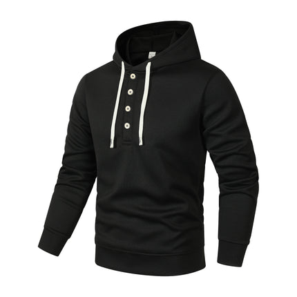 Four button hooded sweatshirt autumn winter men's new long sleeved hooded sweatshirt fashionable and casual men's sportswear,