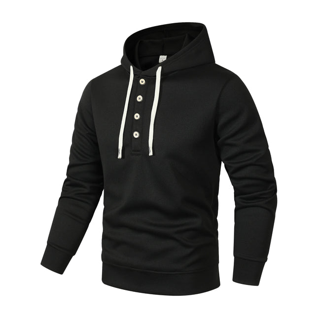 Four button hooded sweatshirt autumn winter men's new long sleeved hooded sweatshirt fashionable and casual men's sportswear,