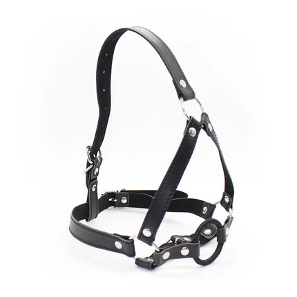 Adjustable O-Ring Mouth Gag Head Harness Blue PU Leather Bondage Restraint Slave Adult Sex Toy for Couples Fetish Role Play Kit