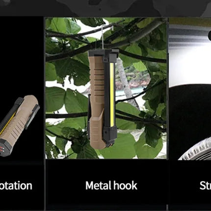 Folding COB Work Light LED Flashlight with Built-in Battery Lamp Torch Emergency Car repair Lamp Red SOS Strobe Camping lantern