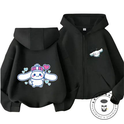 Fashion Casual 2026 Cinnamoroll Zipper Hooded Sweatshirt 3-14Y Boys Girls Autumn Winter Cute Kawaii Cartoon Street Hot Outdoor