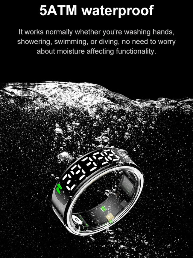 R13 Smart Ring Men Women with Charging Case,Heart Rate Blood Oxygen,Skin Temperature Monitor,5ATM Waterproof For Android iOS