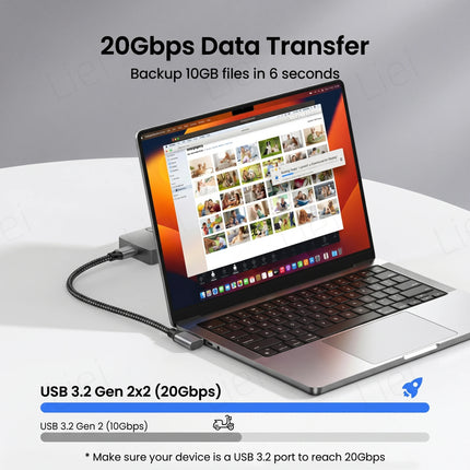 20Gbps 5K/4K Monitor Display Cable L-shaped USB Type C Data Cable Right Angle 90° USB3.2 Gen2x2 Data Transfer 240W PD Charging