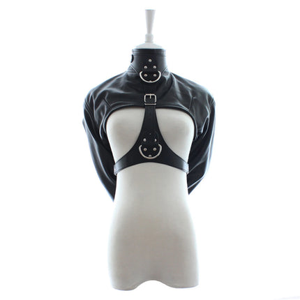 Leather restraint Body Harness Bondage Straight Jacket Adult Costume Hand Cross Arm Guard Sleeve, Novelty Fancy