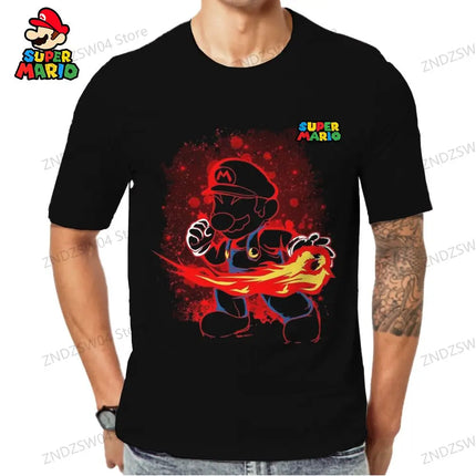 Super Mario Oversize Parent-child Wear Short Sleeve 2024 Quick Dry Men's Children's T-Shirt Fashion Anime Tops Harajuku Style
